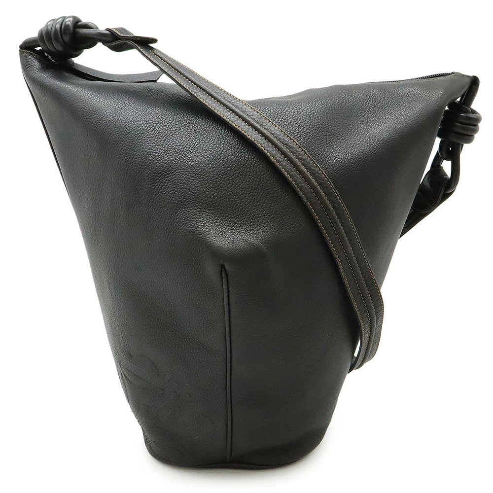 Loewe Knot Anagram Shoulder Bag Hobo Leather Black